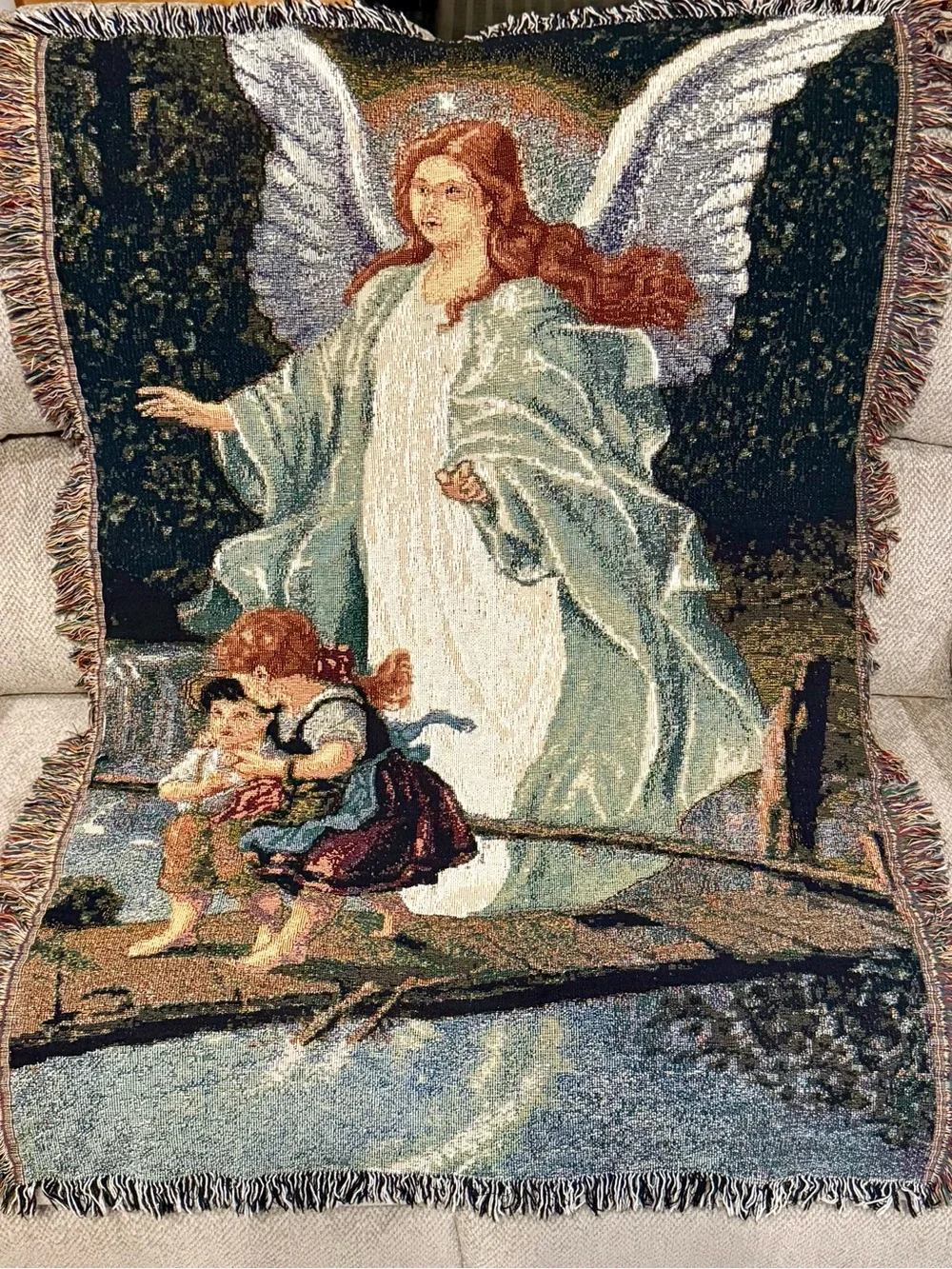 Guardian Angel Tapestry Throw Blanket/Wall Hanging 52” X 36”